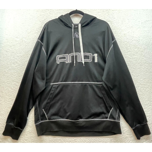AND1 Hoodie Mens Extra Large Black Sweatshirt Basketball Spell Out Streetwear - Picture 1 of 12